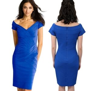 TADASHI SHOJI Royal Blue Knitted Sheath Dress - Size L